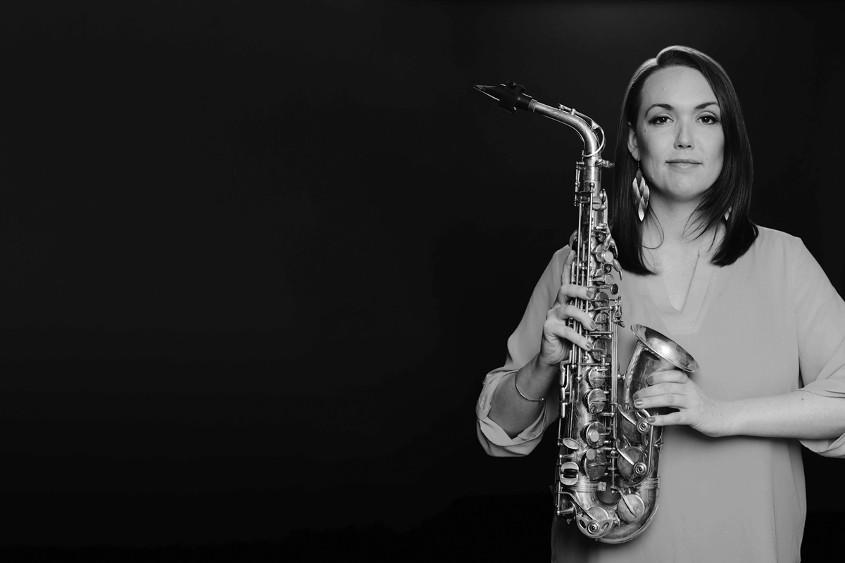 Erica von Kleist with saxophone