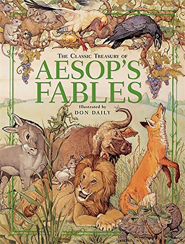 Cover of "Aesop's Fables" depicting a donkey, grasshopper, mouse, lion, bull, fox, and turtle, among other animals