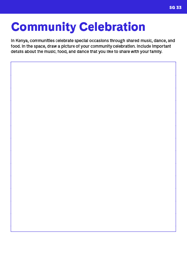 A blank worksheet inviting students to draw a picture of a community celebration