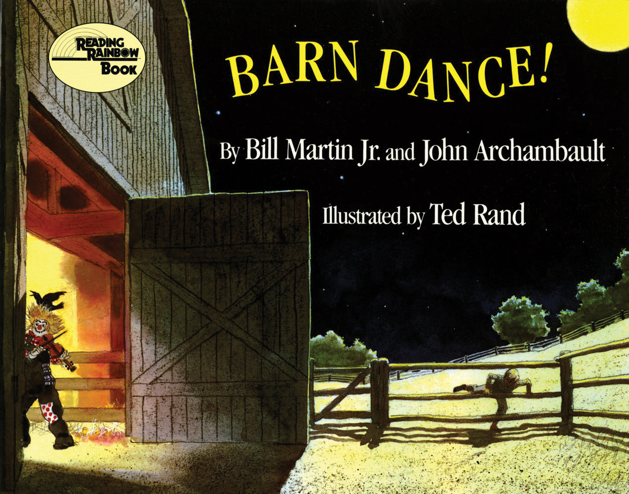 Cover art for "Barn Dance!" depicting a scarecrow with a crow on its head entering a barn
