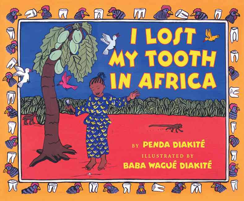 Book cover for "I Lost My Tooth in Africa" depicting a girl standing over her tooth under a tree